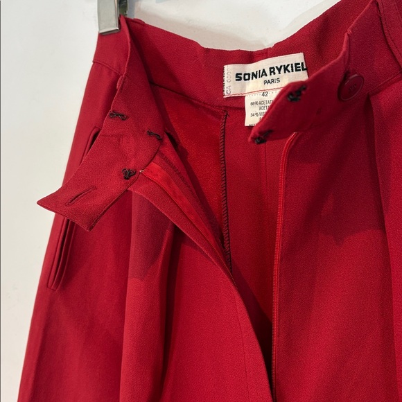 Sonia Rykiel Paris High Waist Wide Leg Trousers Red 42 small - Picture 8 of 10
